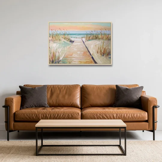 Seaside Boardwalk Dreams - Oak Framed Canvas Wall Art - Sofa - 36x24