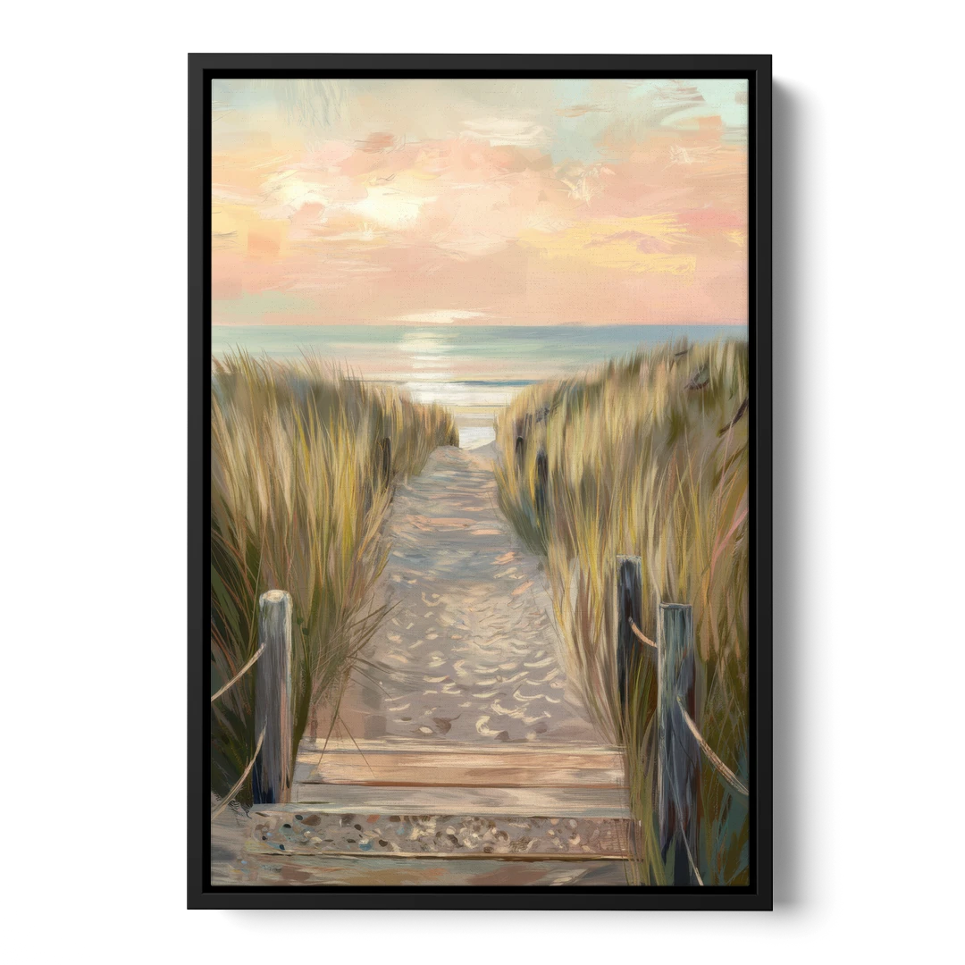 Seaside Coastal Path - Black Framed Canvas Wall Art - Front