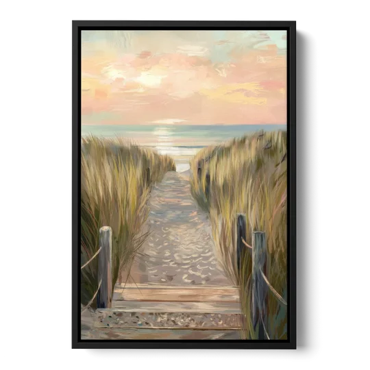 Seaside Coastal Path - Black Framed Canvas Wall Art - Front