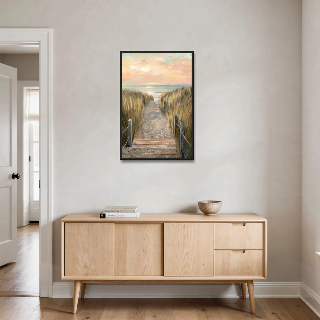 Seaside Coastal Path - Black Framed Canvas Wall Art - Coffee Table - 24x36