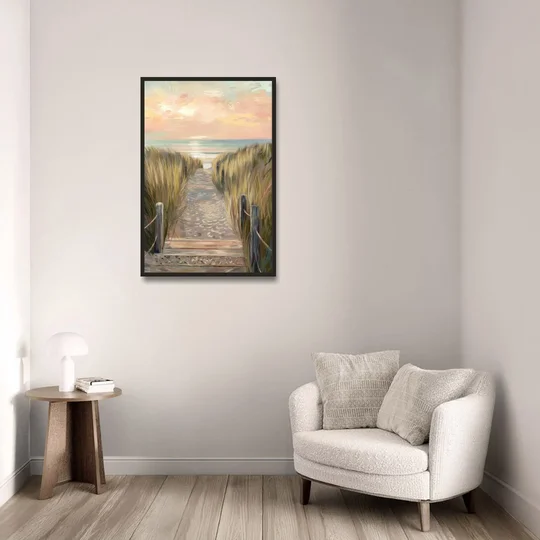 Seaside Coastal Path - Black Framed Canvas Wall Art - Sofa - 24x36