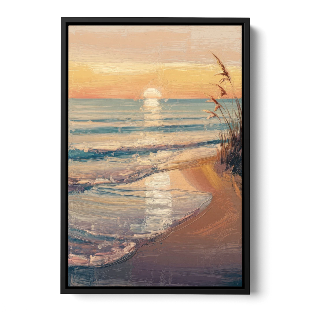 Seaside Coastal Sunrise - Black Framed Canvas Wall Art - Front