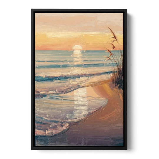 Seaside Coastal Sunrise - Black Framed Canvas Wall Art - Front