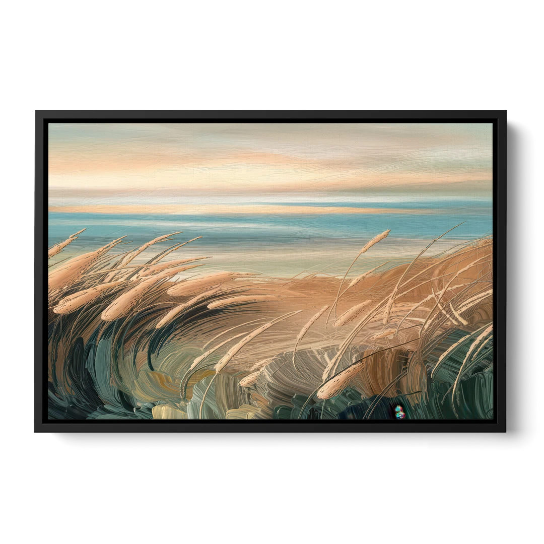 Seaside Dunes And Grass - Black Framed Canvas Wall Art - Front