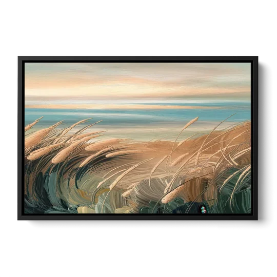 Seaside Dunes And Grass - Black Framed Canvas Wall Art - Front