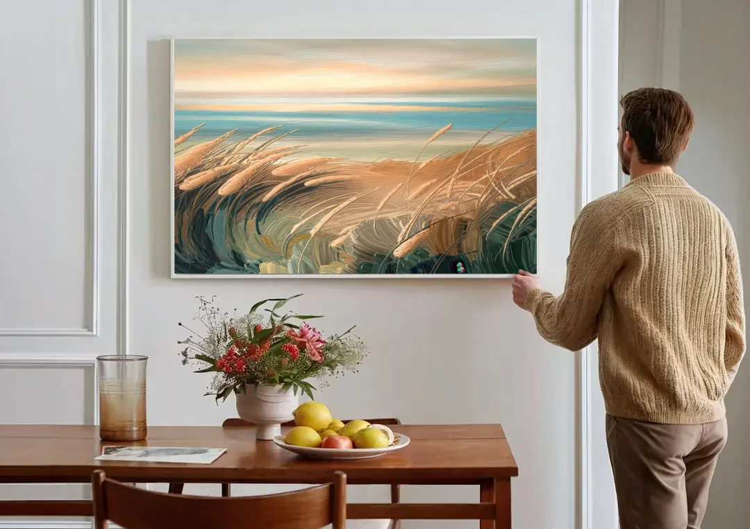 Seaside Dunes And Grass canvas wall art above a dining table