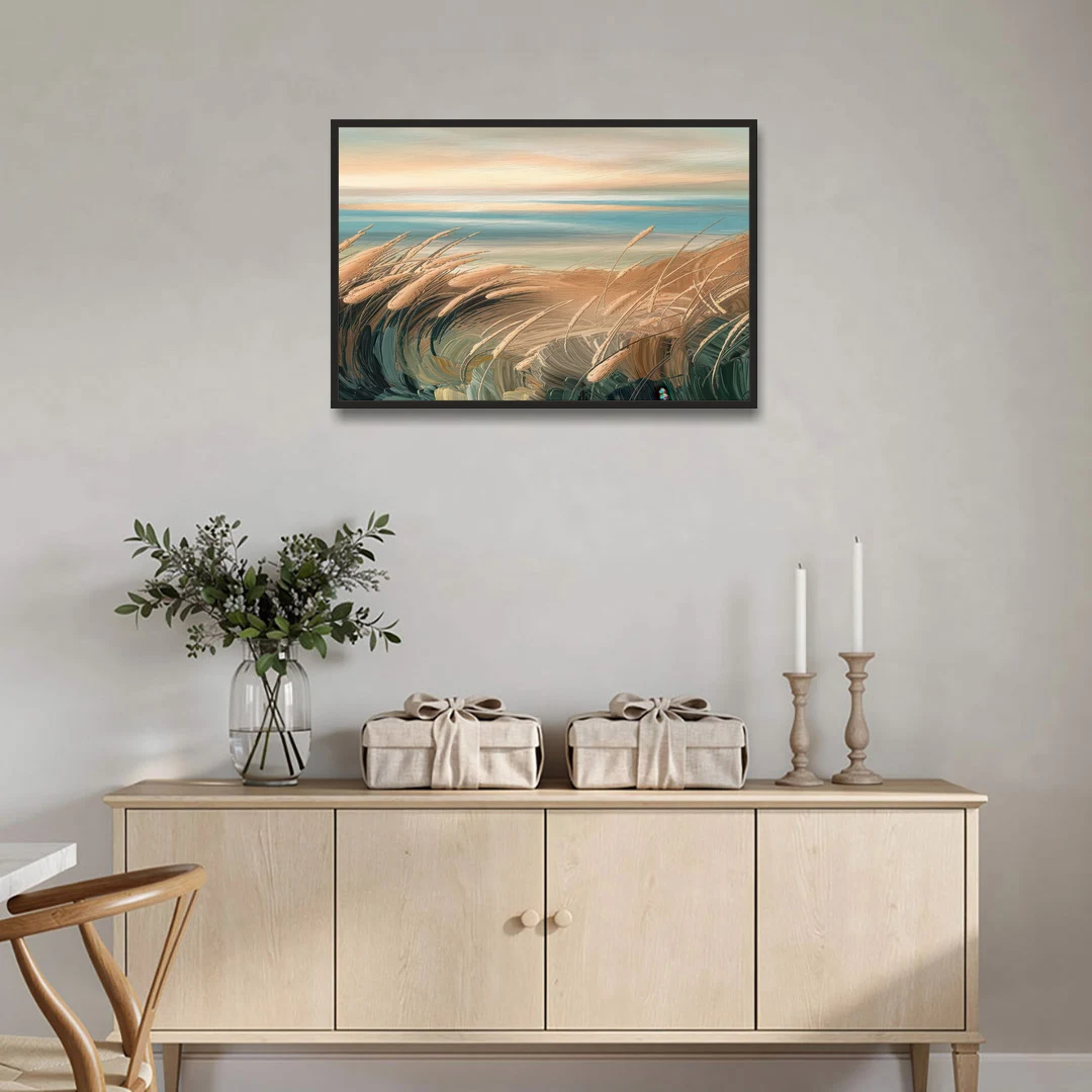 Seaside Dunes And Grass - Black Framed Canvas Wall Art - Coffee Table - 36x24