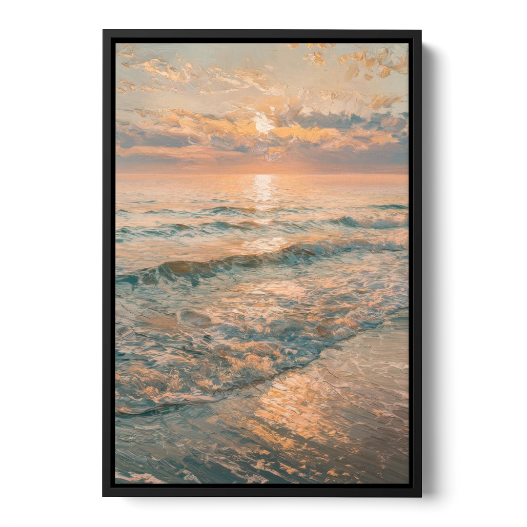 Seaside Golden Hour - Black Framed Canvas Wall Art - Front