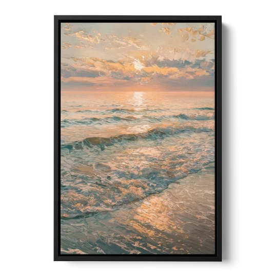 Seaside Golden Hour - Black Framed Canvas Wall Art - Front