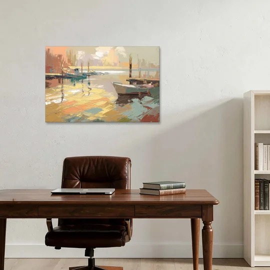 Seaside Harbor Reflections - Canvas Wall Art - Office - 36x24