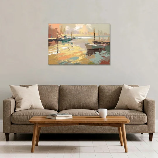 Seaside Harbor Reflections - Canvas Wall Art - Sofa - 36x24