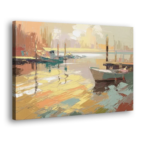 Seaside Harbor Reflections - Canvas Wall Art - Side