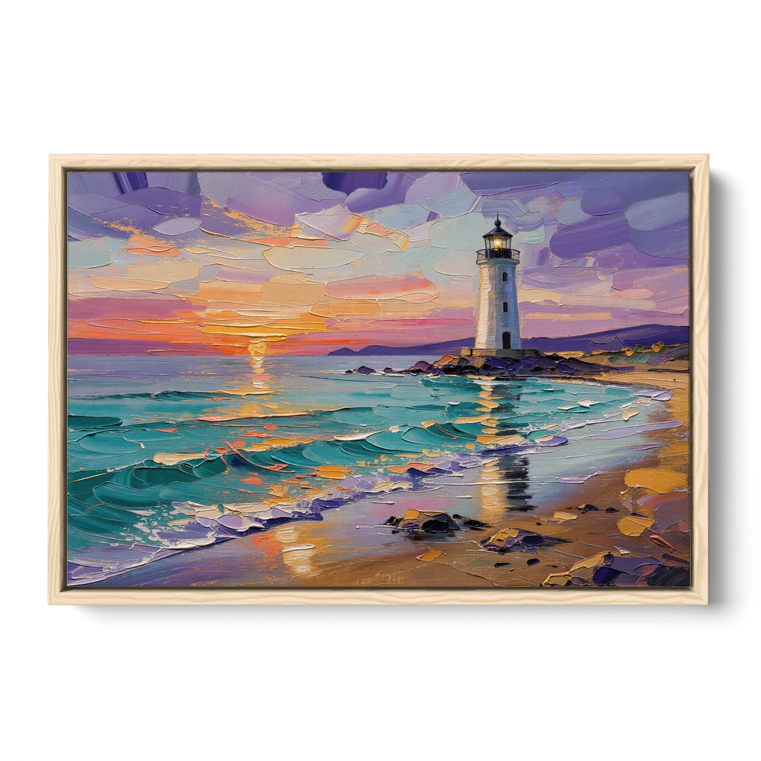 Seaside Lighthouse View - Oak Framed Canvas Wall Art - Front