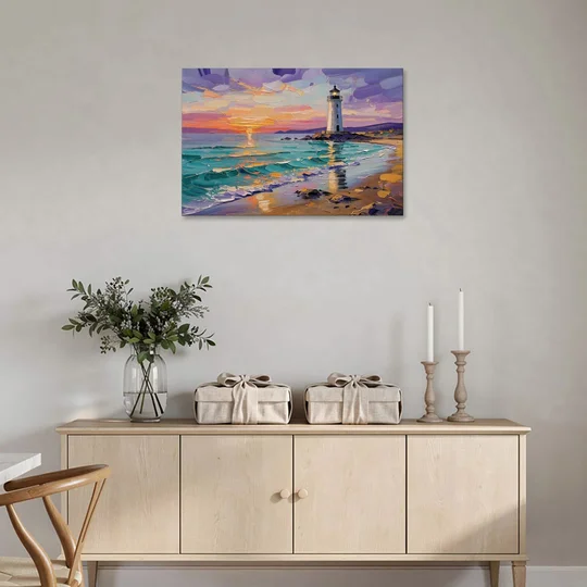 Seaside Lighthouse View - Canvas Wall Art - Coffee Table - 36x24