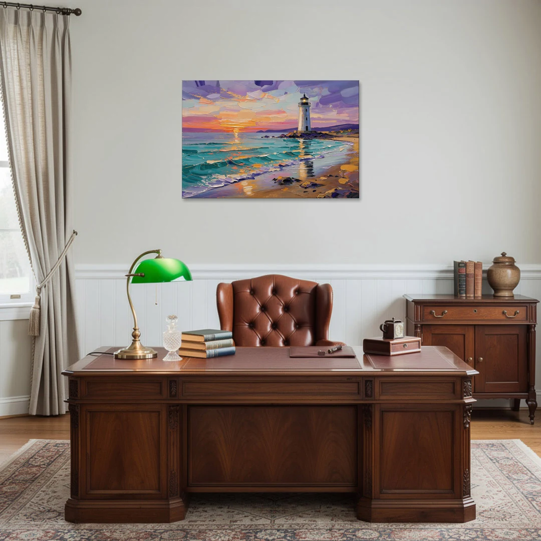 Seaside Lighthouse View - Canvas Wall Art - Office - 36x24