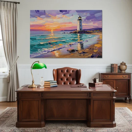 Seaside Lighthouse View - Canvas Wall Art - Office - 60x40