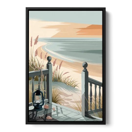 Seaside Nautical Charm - Black Framed Canvas Wall Art - Front