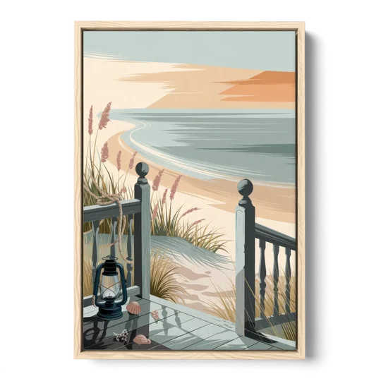 Seaside Nautical Charm - Oak Framed Canvas Wall Art - Front