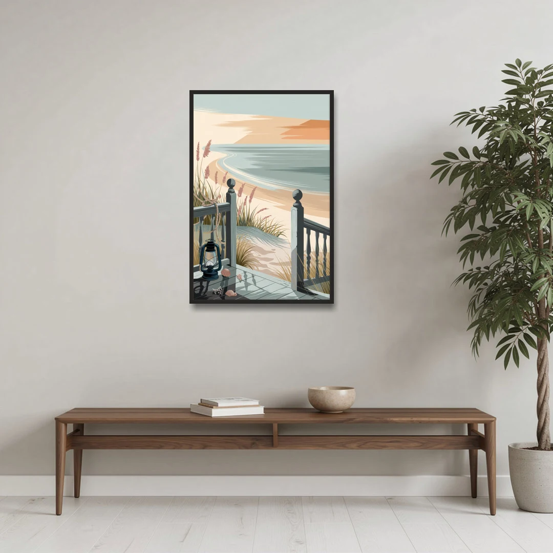 Seaside Nautical Charm - Black Framed Canvas Wall Art - Coffee Table - 24x36