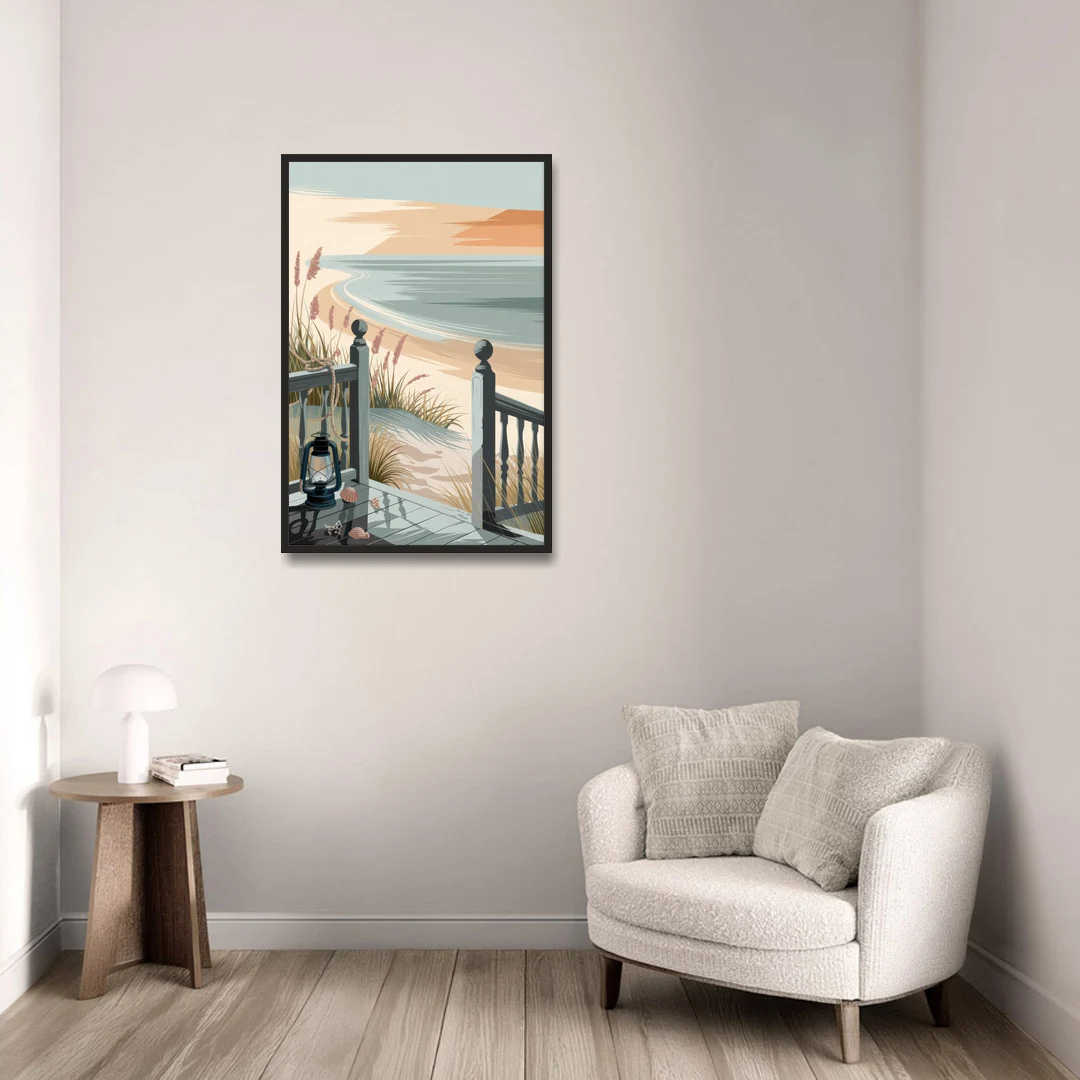 Seaside Nautical Charm - Black Framed Canvas Wall Art - Sofa - 24x36