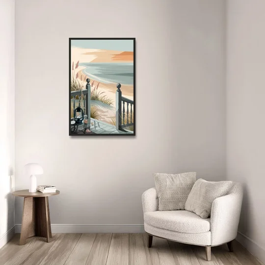 Seaside Nautical Charm - Black Framed Canvas Wall Art - Sofa - 24x36