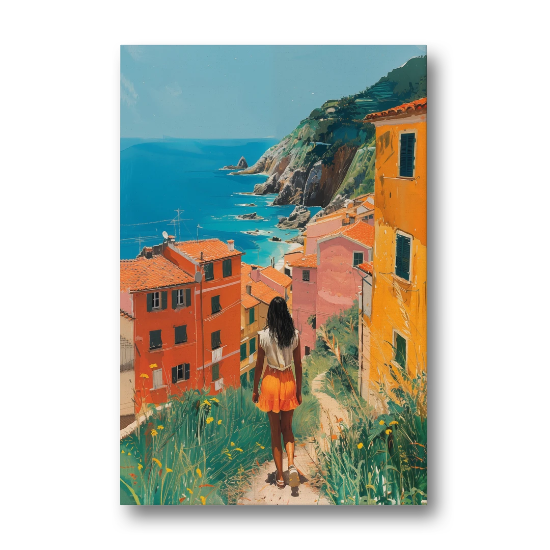 Seaside Painting of a Summer Walk - Canvas Wall Art - Front