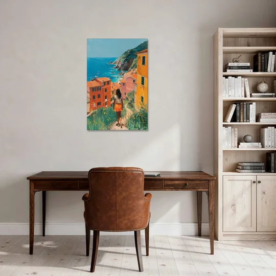 Seaside Painting of a Summer Walk - Canvas Wall Art - Office - 24x36