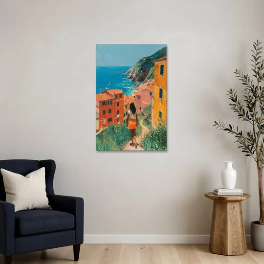 Seaside Painting of a Summer Walk - Canvas Wall Art - Sofa - 24x36