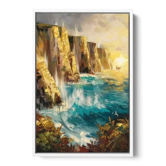 Seaside Rocky Cliffs - White Framed Canvas Wall Art - Front