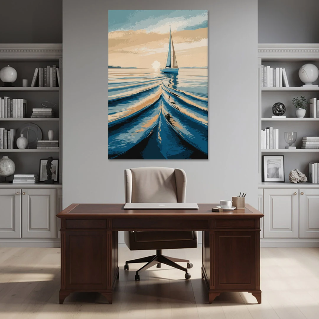 Seaside Sailboat Horizon - Canvas Wall Art - Office - 40x60