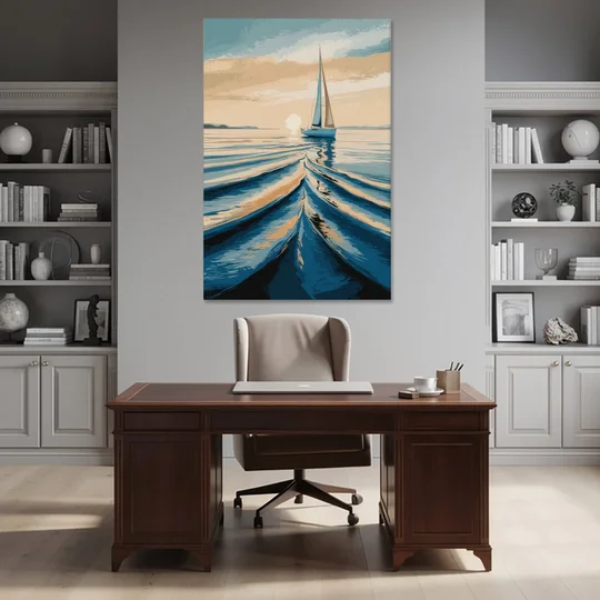 Seaside Sailboat Horizon - Canvas Wall Art - Office - 40x60