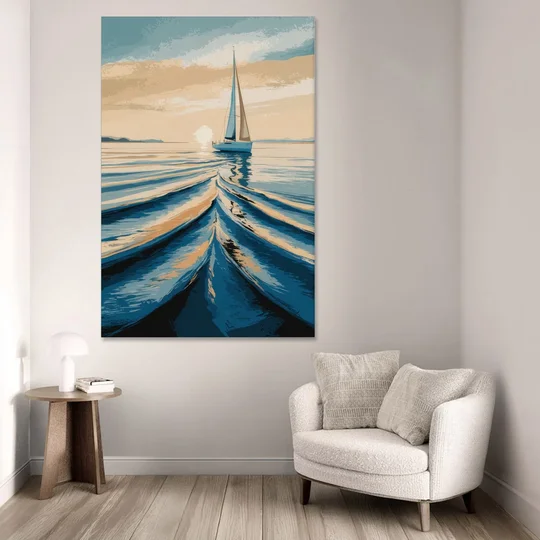 Seaside Sailboat Horizon - Canvas Wall Art - Sofa - 40x60
