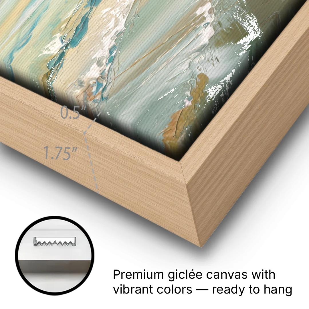 Seaside Shoreline Escape - Oak Framed Canvas Wall Art - Gallery Wrap Corner