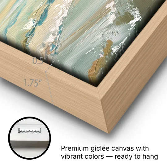Seaside Shoreline Escape - Oak Framed Canvas Wall Art - Gallery Wrap Corner