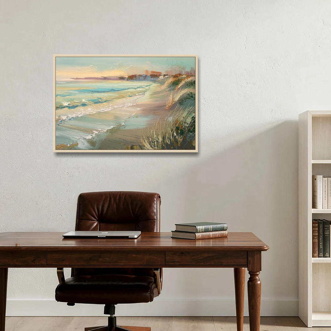 Seaside Shoreline Escape - Oak Framed Canvas Wall Art - Office - 36x24