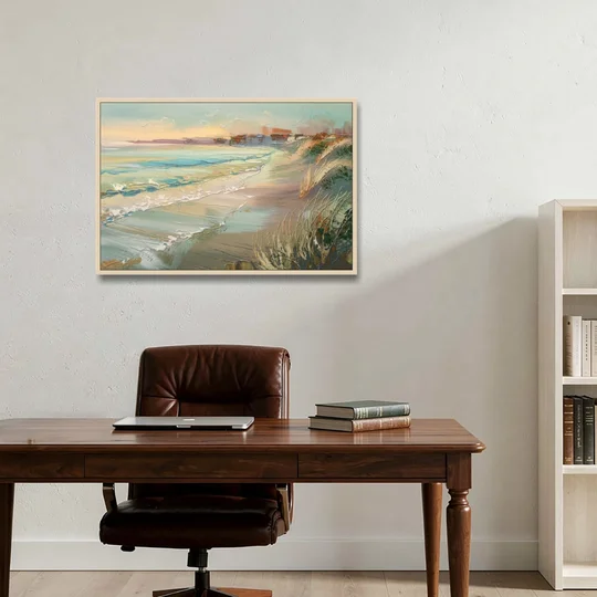 Seaside Shoreline Escape - Oak Framed Canvas Wall Art - Office - 36x24