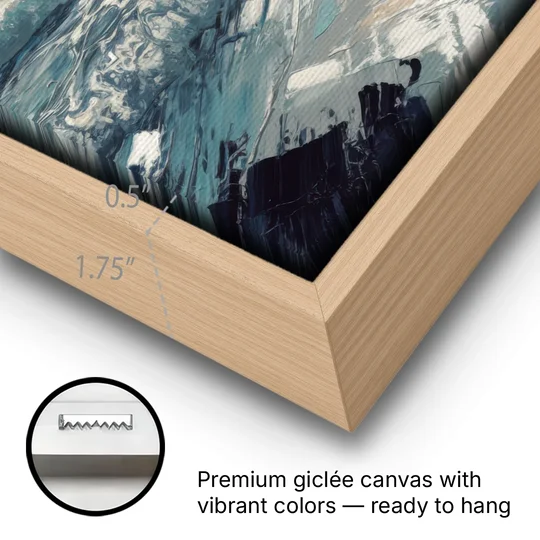 Seaside Stormy Skies - Oak Framed Canvas Wall Art - Gallery Wrap Corner