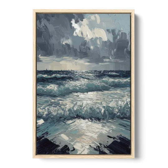Seaside Stormy Skies - Oak Framed Canvas Wall Art - Front