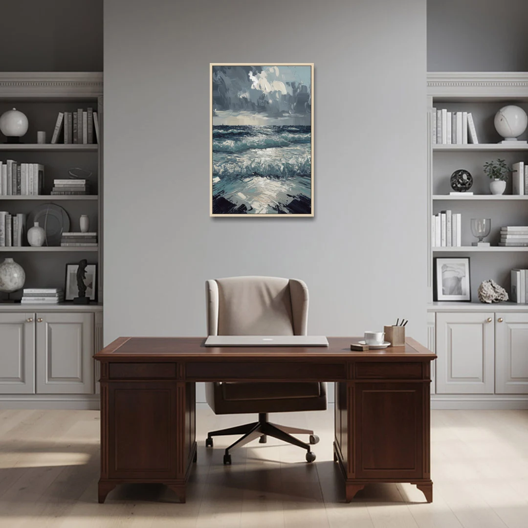 Seaside Stormy Skies - Oak Framed Canvas Wall Art - Office - 24x36