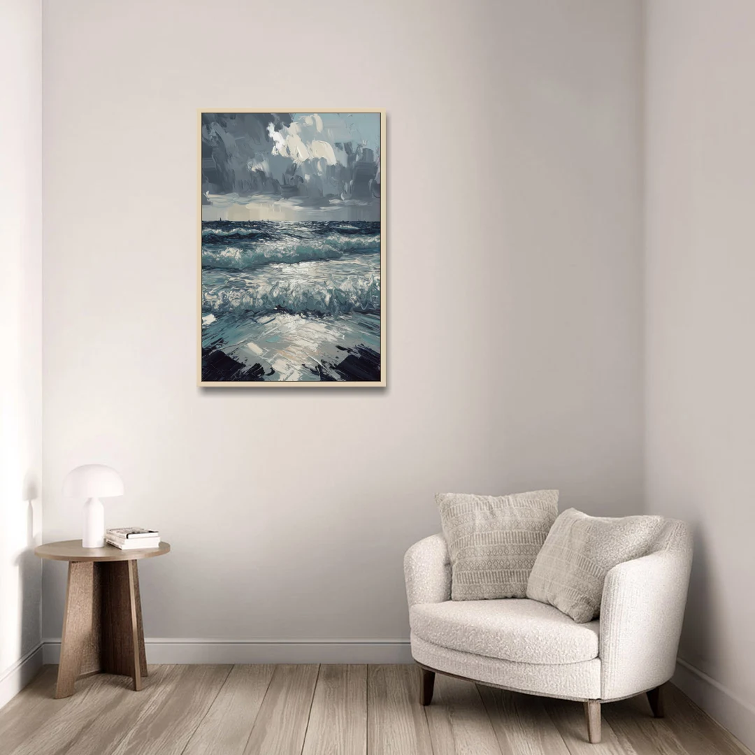 Seaside Stormy Skies - Oak Framed Canvas Wall Art - Sofa - 24x36