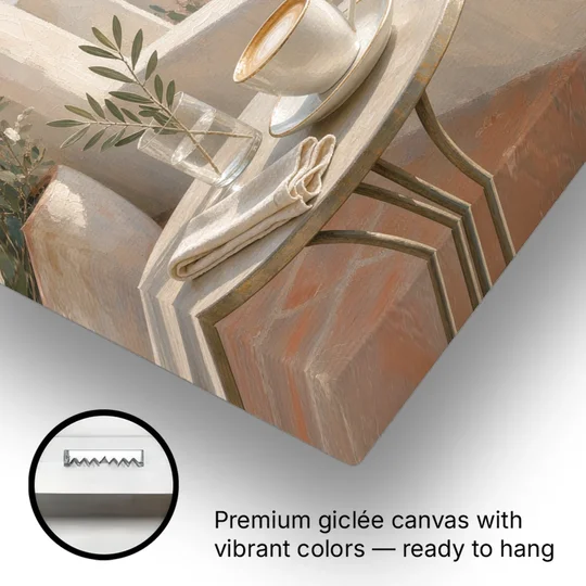 Seaside Terrace Cappuccino for the Cafe - Canvas Wall Art - Gallery Wrap Corner