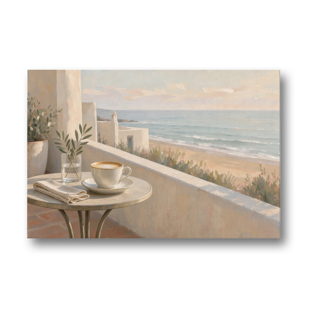 Seaside Terrace Cappuccino for the Cafe - Canvas Wall Art - Front