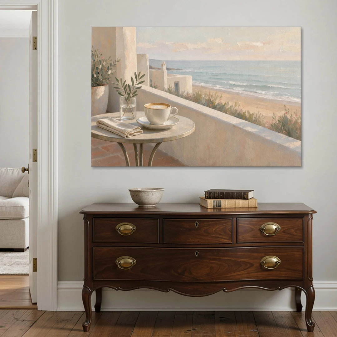 Seaside Terrace Cappuccino for the Cafe - Canvas Wall Art - Coffee Table - 60x40
