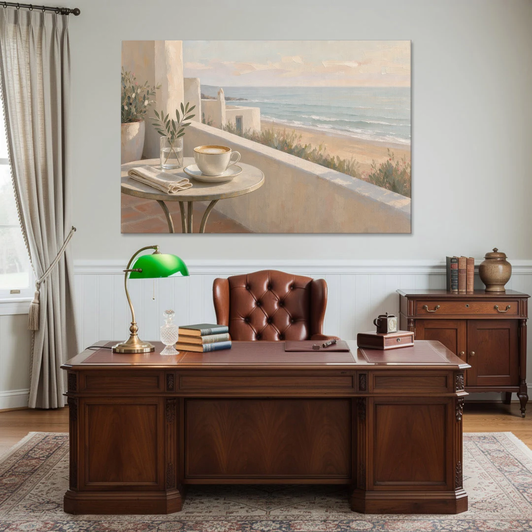 Seaside Terrace Cappuccino for the Cafe - Canvas Wall Art - Office - 60x40