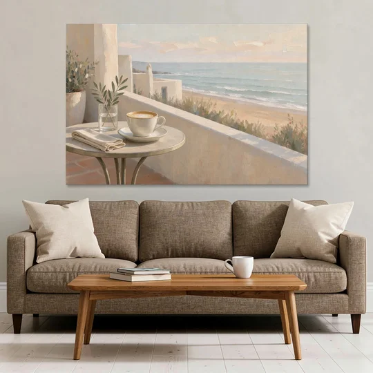 Seaside Terrace Cappuccino for the Cafe - Canvas Wall Art - Sofa - 60x40