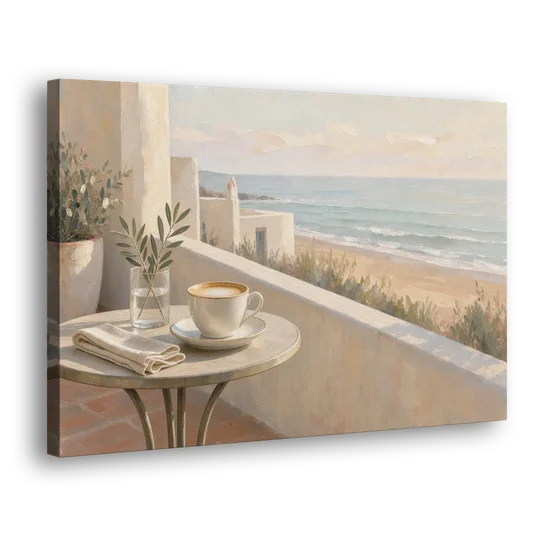 Seaside Terrace Cappuccino for the Cafe - Canvas Wall Art - Side