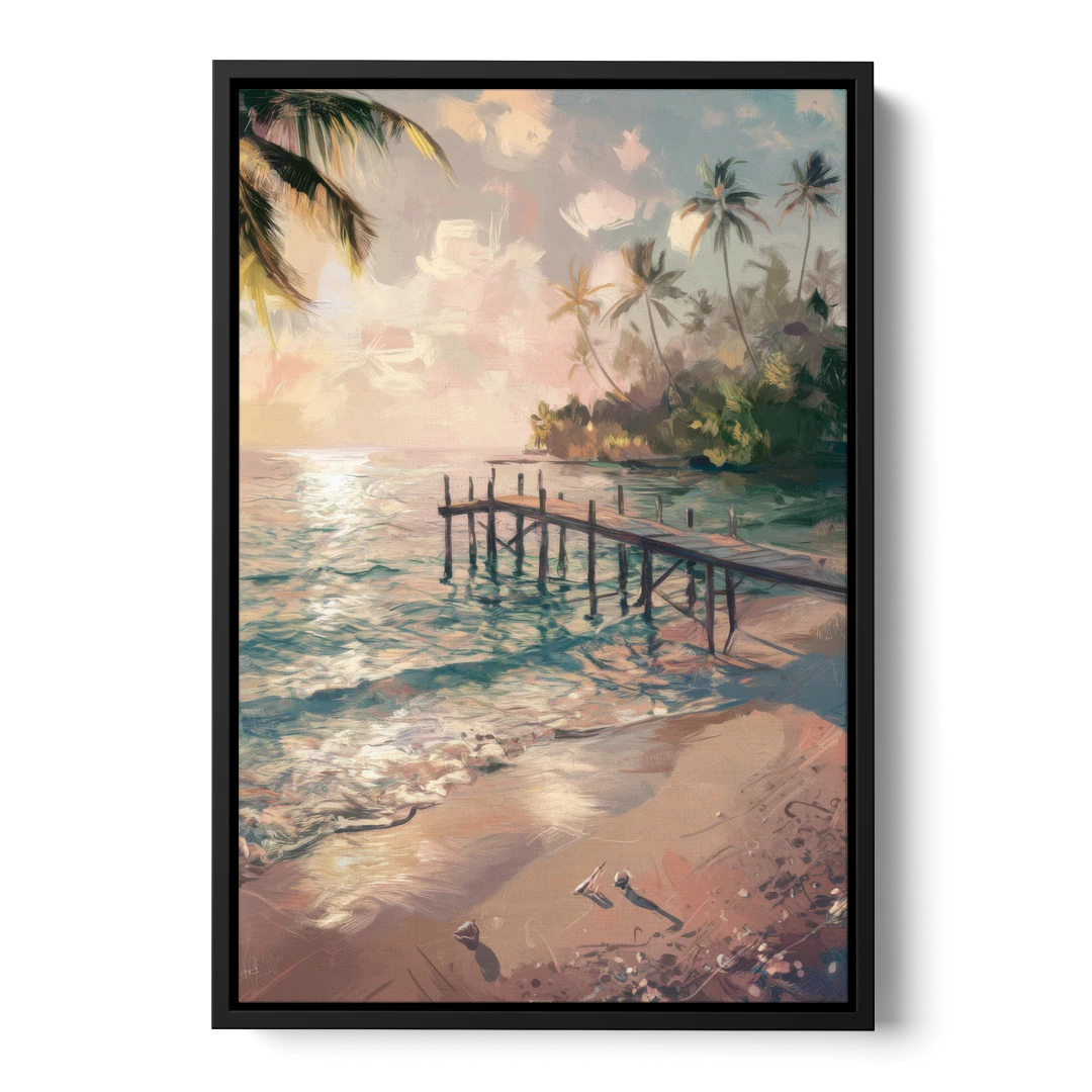 Seaside Tranquil Waters - Black Framed Canvas Wall Art - Front