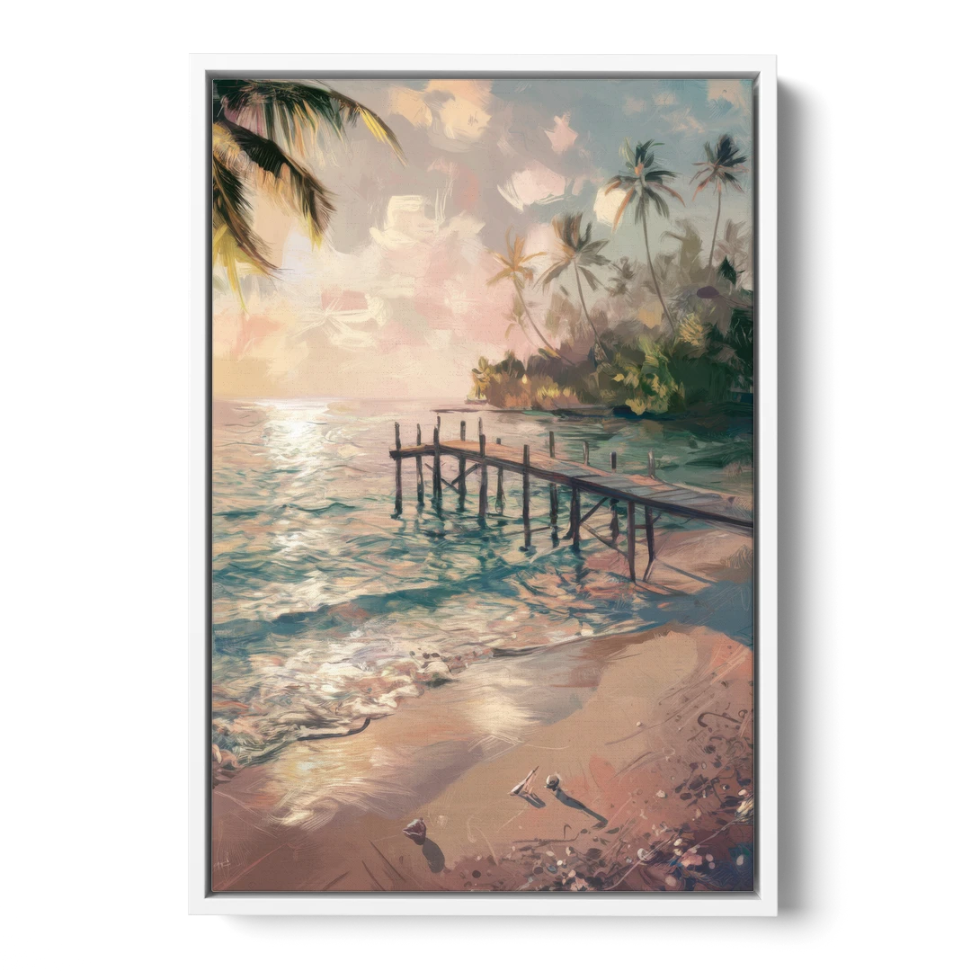 Seaside Tranquil Waters - White Framed Canvas Wall Art - Front