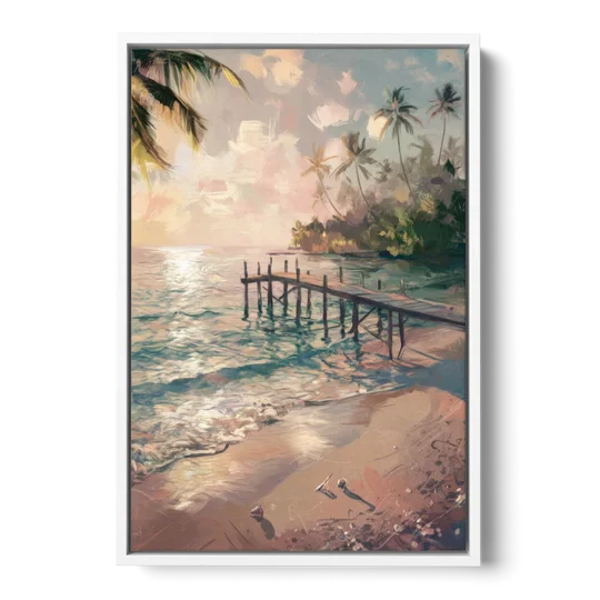 Seaside Tranquil Waters - White Framed Canvas Wall Art - Front