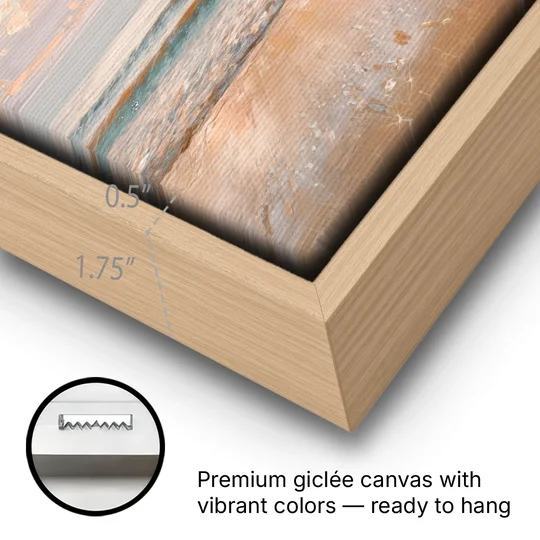 Seaside Waves And Sand - Oak Framed Canvas Wall Art - Gallery Wrap Corner
